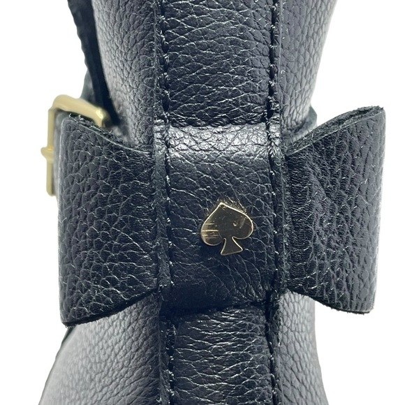 Kate Spade | Black Leather Pull On Heeled Bow Ankle Boots - Picture 6 of 9